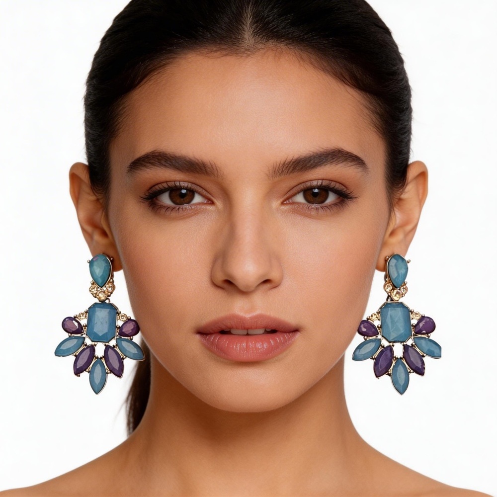 Large Jeweled Earrings In Blue